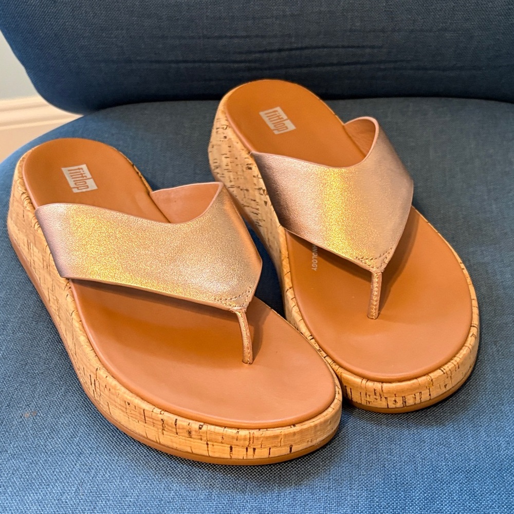 FitFlop Women's Metallic Gold Cork Wedge Sandals